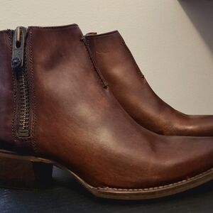 Frye Dark Brown Ankle Boots with Zipper